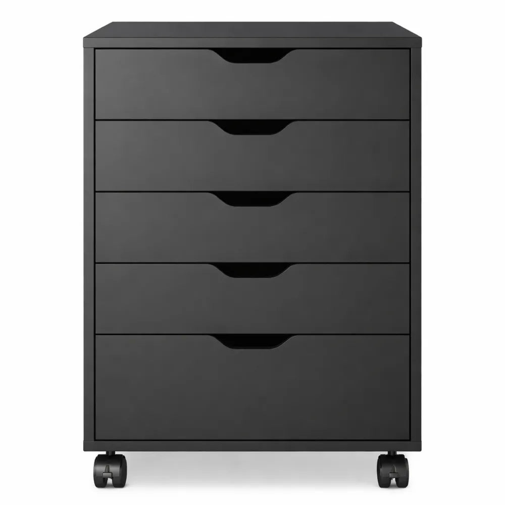 Caisson de Rangement 5 Tiroirs Noir, Idéal pour Bureau et Support Imprimante