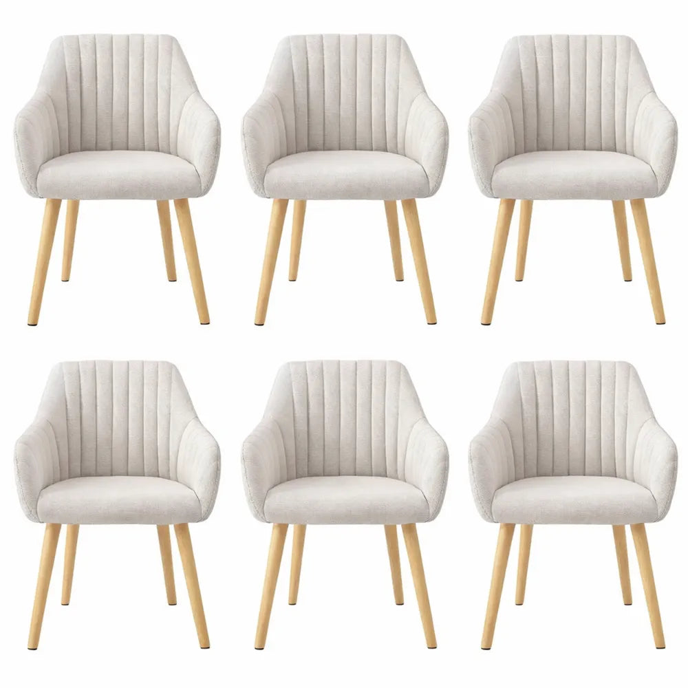 Lot de 6 chaises beige avec accoudoirs pour salle à manger