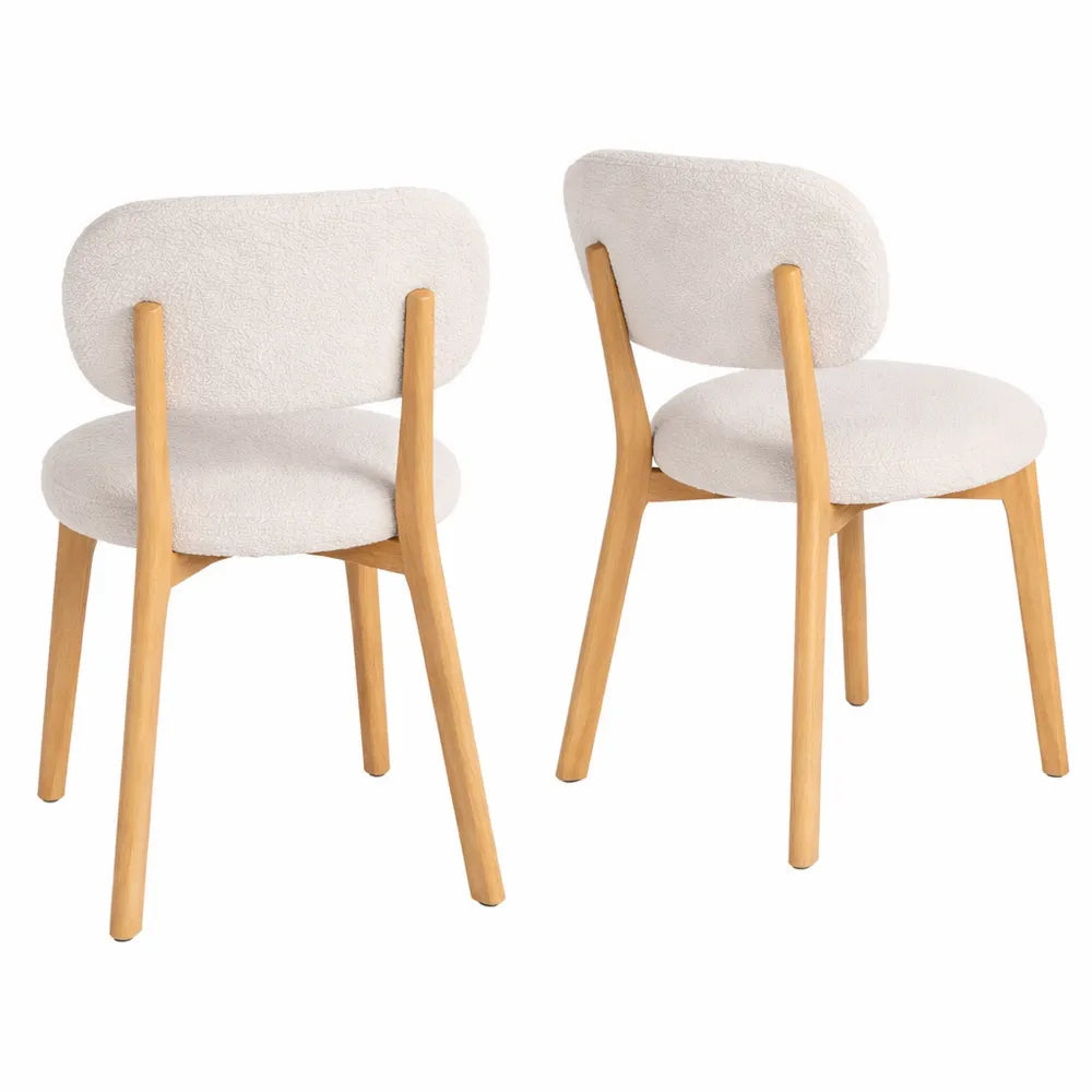 Ensemble de 2 chaises rembourrées de salle à manger sans accoudoirs en tissu bouclé, pieds en bois, crème