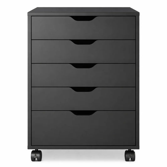 Caisson de Rangement 5 Tiroirs Noir, Idéal pour Bureau et Support Imprimante