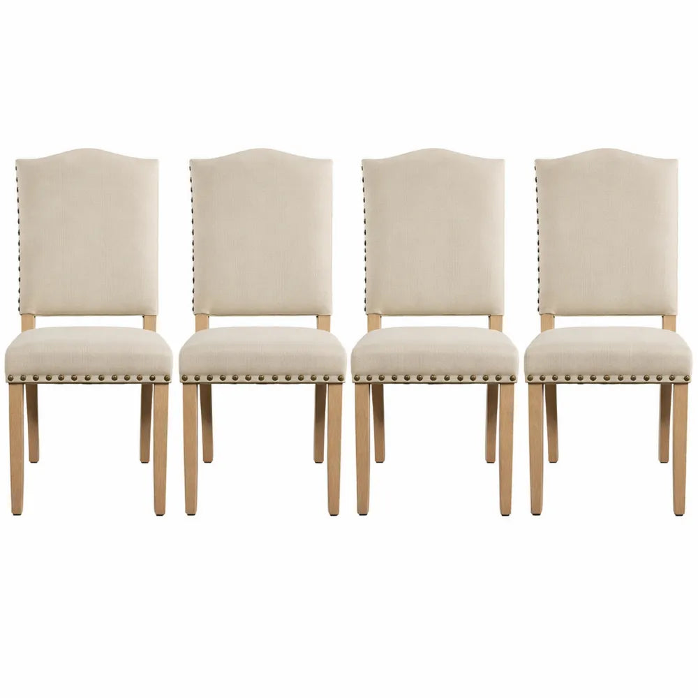Ensemble de 4 Chaises de Salle à Manger Design Classique avec Pieds en Bois et Boutons Bronzés
