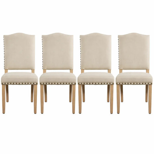Ensemble de 4 Chaises de Salle à Manger Design Classique avec Pieds en Bois et Boutons Bronzés
