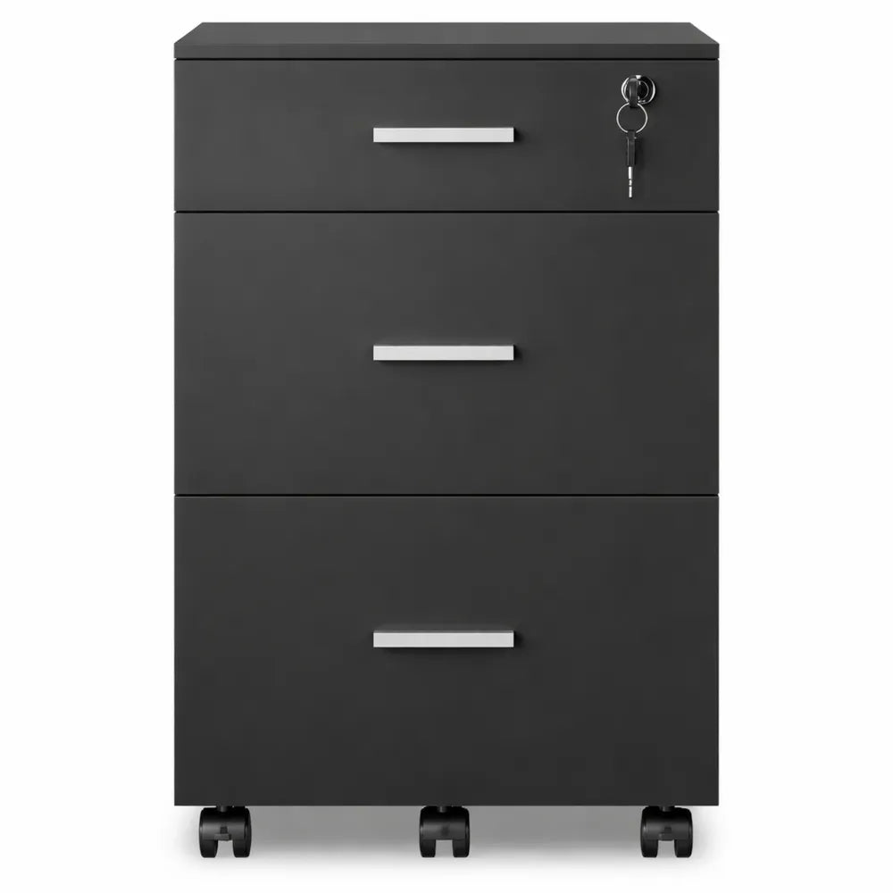 Meuble de Rangement à 3 Tiroirs avec Serrure pour Bureau