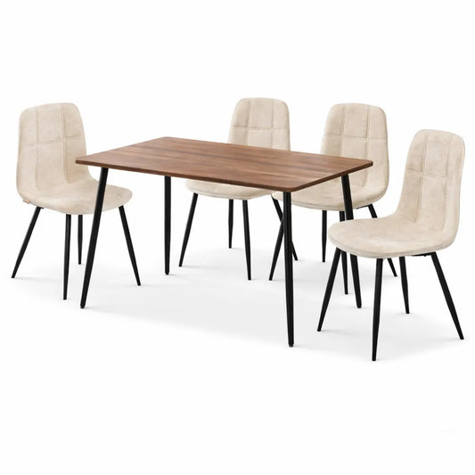 Lot de 4 chaises de salle à manger, pieds réglables, tissu facile à nettoyer, blanc crème